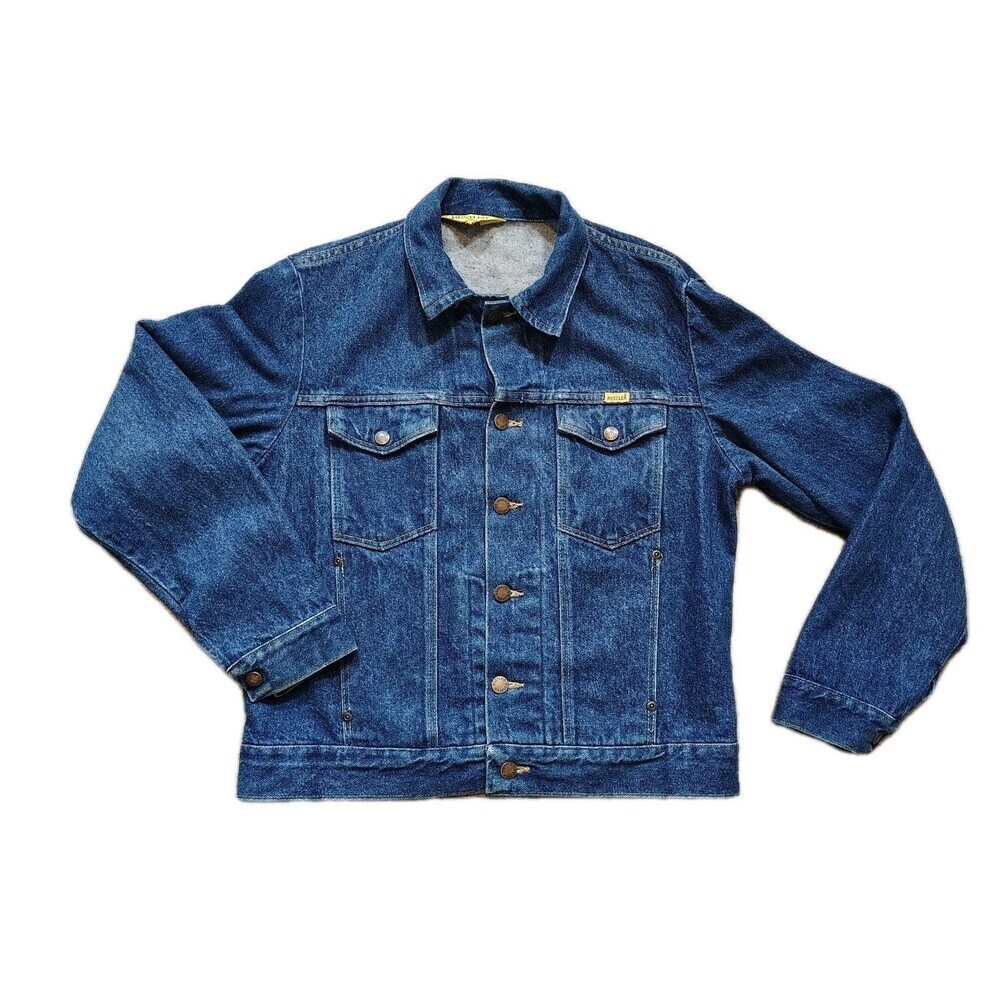 Vintage Rustler Jean Jacket Men's Size M Blue Denim Trucker Made in USA Workwear